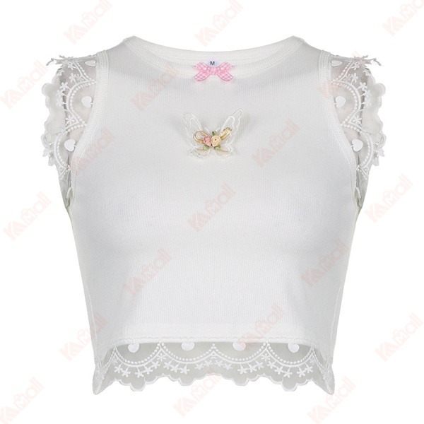 white cotton butterfly tank top